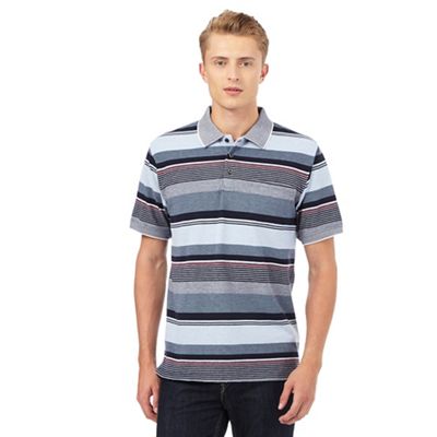 Maine New England Blue and grey textured striped print polo shirt